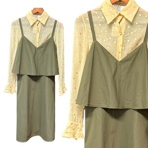 Lafayette New York 148 green bib tiered dress in green size medium zips